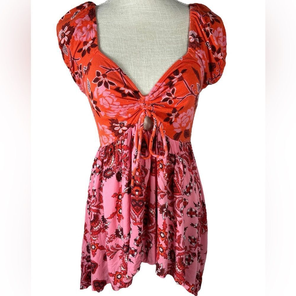 Free People Orange and Pink Floral Tunic - Picture 4 of 7